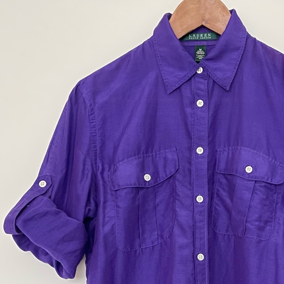 Lauren Ralph Lauren Silk Blend Sheer Button Down Long Sleeve Shirt Medium - Picture 2 of 11